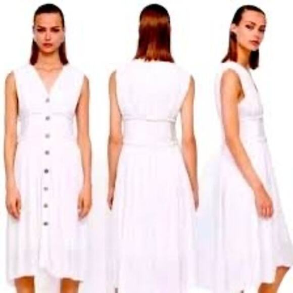 ZARA NWOT Women’s Contrasting Button-Up Midi Dress V-Neck Ecru Size S - Picture 2 of 9